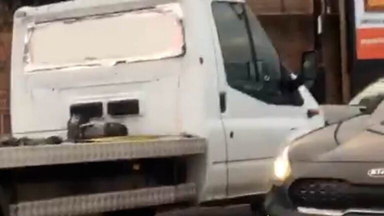 The shocking moment a van driver crashes into a Tesla multiple times as an ugly brawl breaks out in lawless London