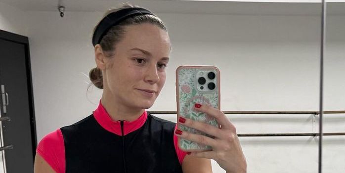 Brie Larson is an ’80s fitness queen in a retro leotard and leg warmers