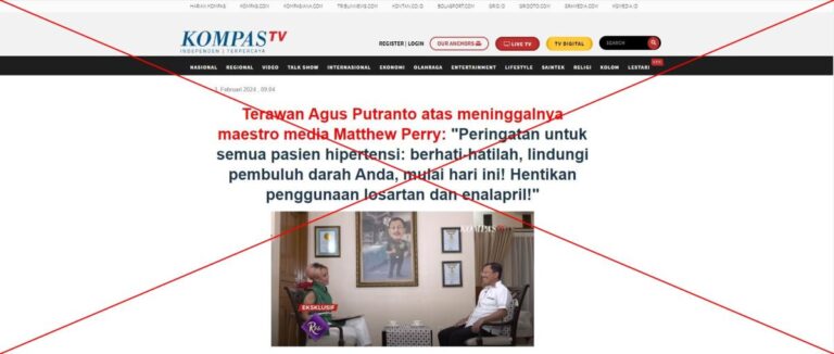 Indonesia’s former health minister did not promote high blood pressure treatment in TV interview