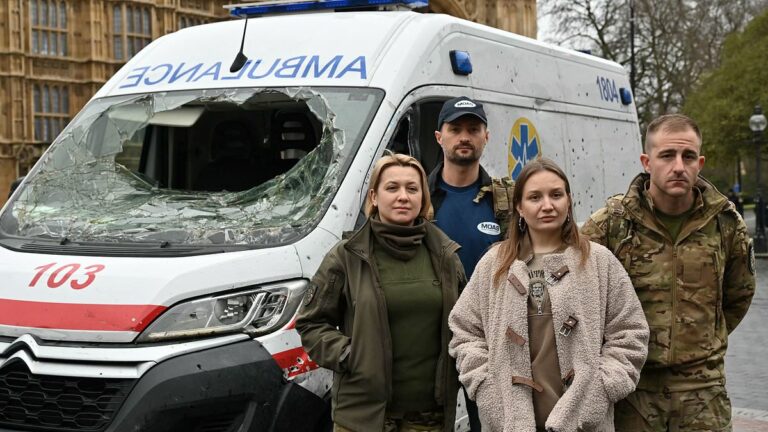 Ukrainian medics bring ambulances to London to highlight impact of Russian bombardment