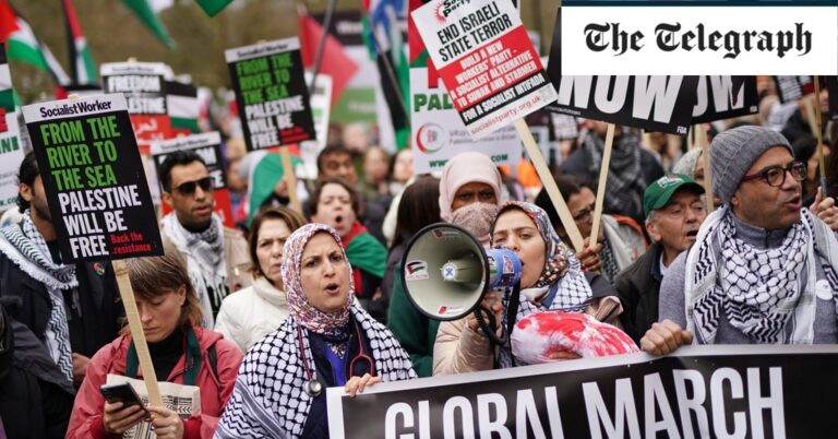 Thousands arrested during pro-Palestinian demonstrations in London as they march to Israeli embassy
