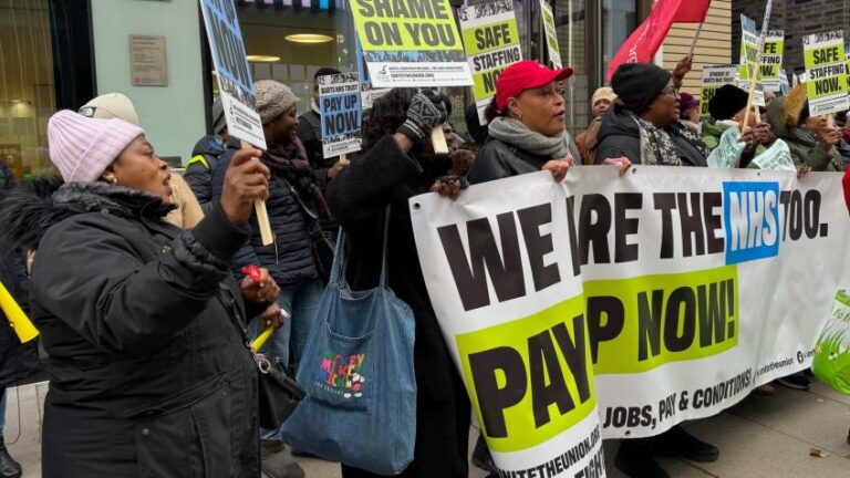 East London NHS workers strike for pay justice