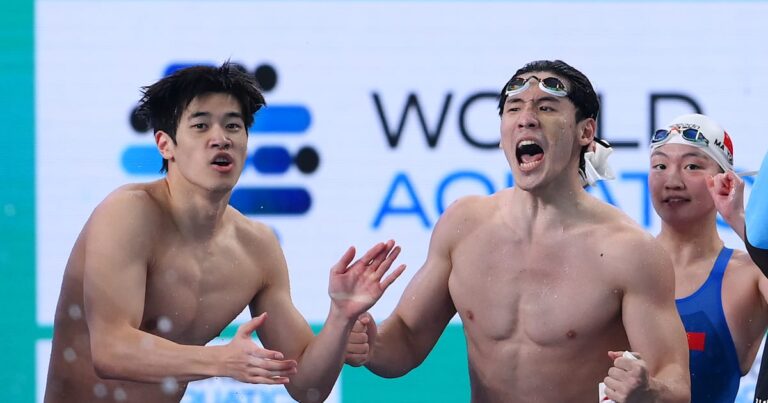 People’s Republic of China wins gold medal in mixed 4x100m freestyle relay