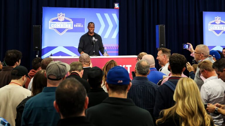 What theories can the national media consensus at the NFL Combine make about the Falcons’ future?