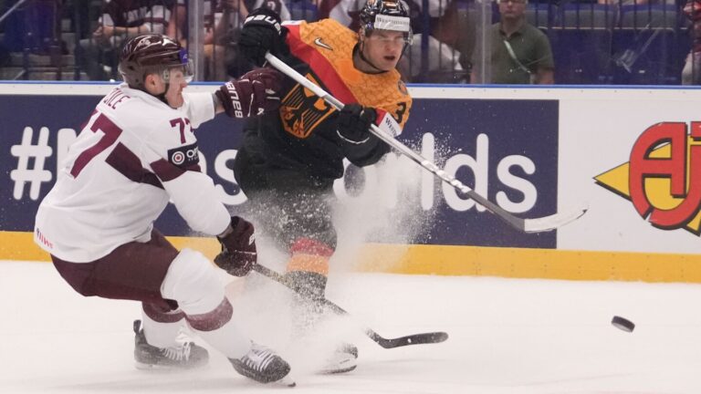 Peterka scores two goals for Germany as they defeat Latvia 8-1 at World Hockey